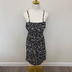 Island Beach Black White Abstract Print Ruffle Mini Dress Size S